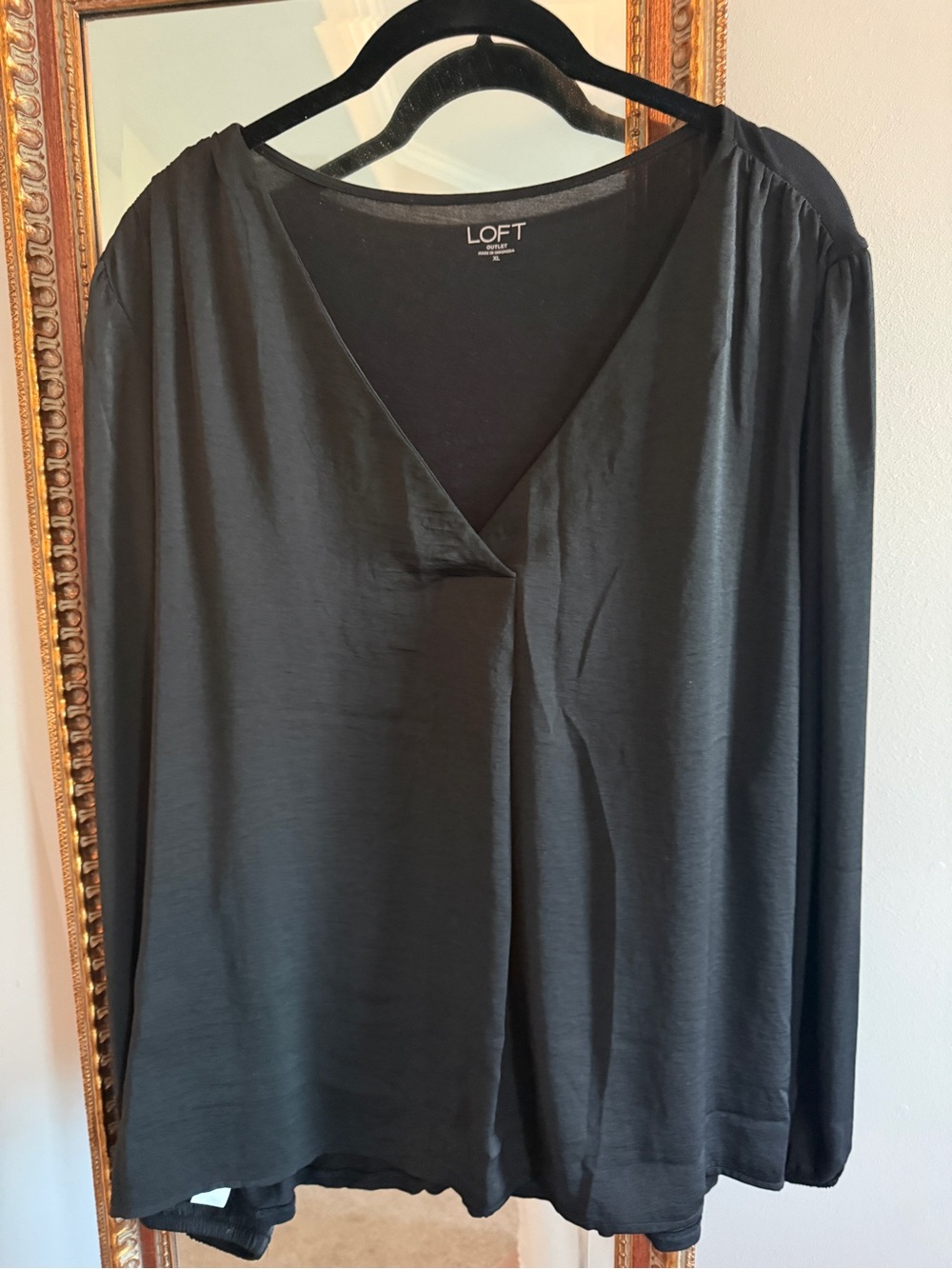 LOFT Black V-Neck Long Sleeve Blouse with Flowing Silhouette